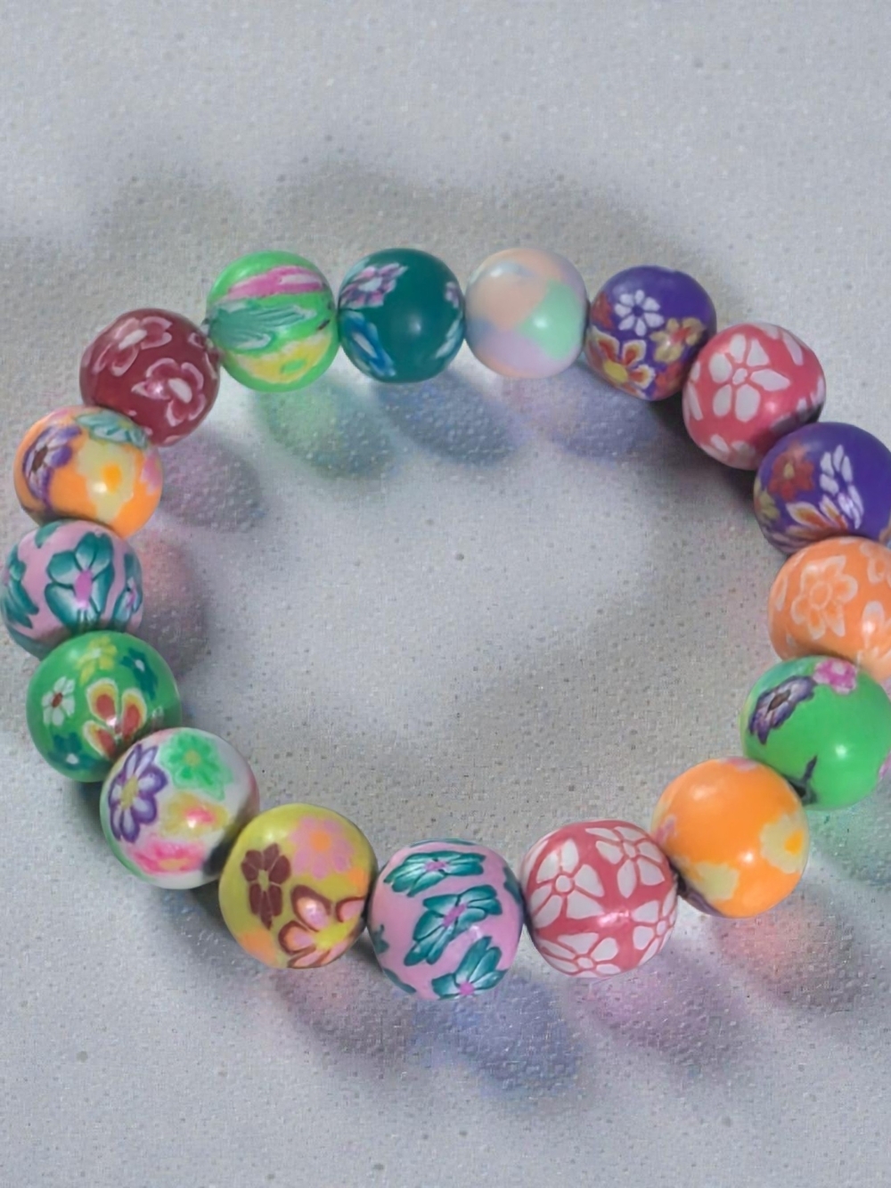 Handmade Millefiori Floral Polymer Clay Beaded Stretch Bracelet